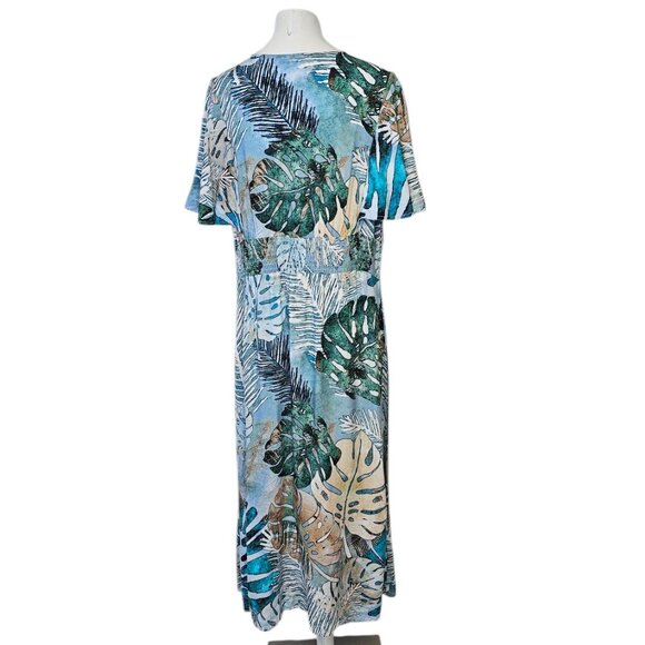 Simply Art Dolcezza Palm Leaf Printed V-Neck Flutter Sleeve Dress, Smocked, L - Picture 2 of 9